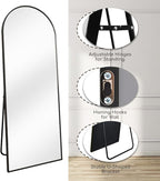 Prywot Arched Floor Mirror, 64 "x 21" Full Length Mirror Wall Mirrors Hanging or Leaning Arched-Top Full Body Mirrors with Stand for Bedroom, Dressing Room, Black