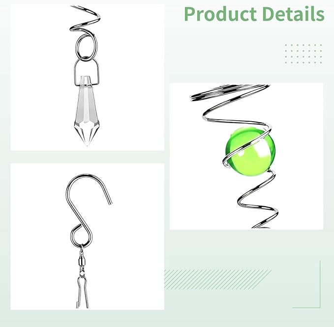 Ornament Hanging With Beads Glass, Decorative Mobile Window Garden With Prism, Double Helix Chime Wind Metal, 5 Pack Spinner Wind Crystal