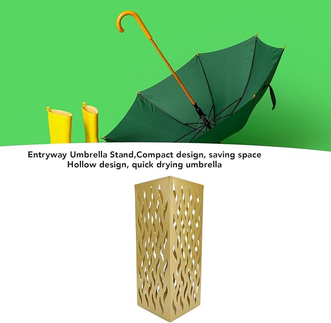 Metal Umbrella Holder, Hollow Out Design rectangular Umbrella Rack Stand, Entryway Umbrella Stand Rectangular Canes Walking Stick Storage Bin for Home Office Decor (Gold)