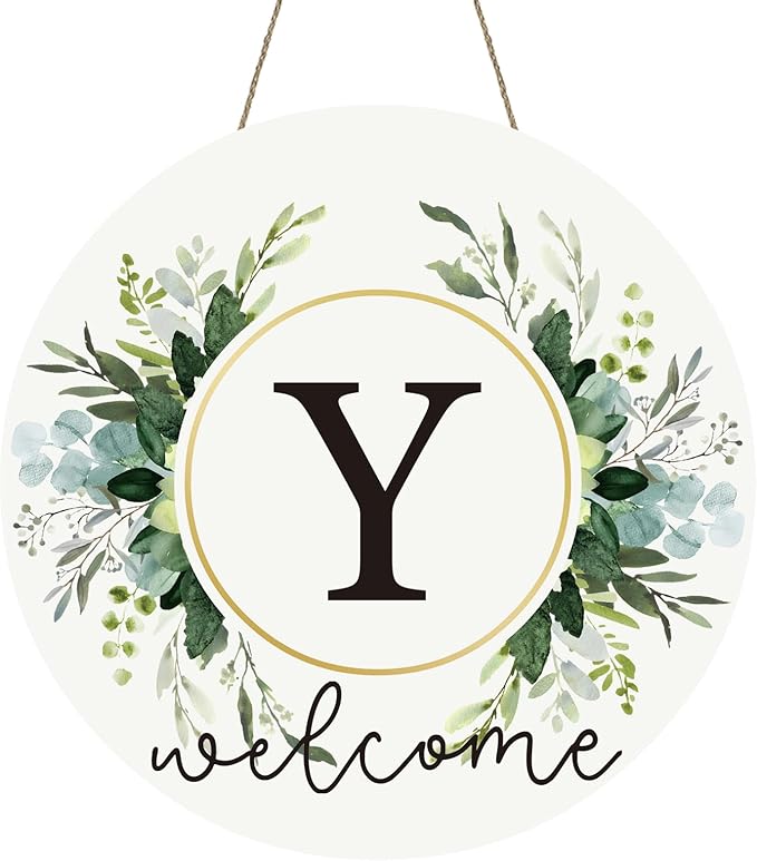Monogram Letter Y Wreaths for Front Door Wreath Wooden Welcome Sign for Front Door Decor Floral Family Last Name Initial House Warming Spring Summer Porch Rustic Wall Home Kitchen Boho Decorations