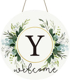 Monogram Letter Y Wreaths for Front Door Wreath Wooden Welcome Sign for Front Door Decor Floral Family Last Name Initial House Warming Spring Summer Porch Rustic Wall Home Kitchen Boho Decorations