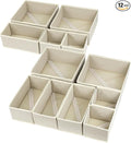 12 Pack Drawer Organizer Clothes, Foldable Fabric Dresser Organizer Closet Organizers and Storage Box for Underwear,Folded Clothes,Baby Clothing,Socks,Bra,Towels,Ties(12 Pack,Beige)