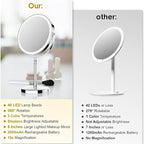 DEIOVWXS Makeup Mirror, 3000mAh Rechargeable Double-Sided Magnifying Vanity Mirror with 3 Colors, 1X/10X, Adjustable Brightness, Gift for Mom, Mothers Day, Women, Wife, Girls, Dorm Room Essential