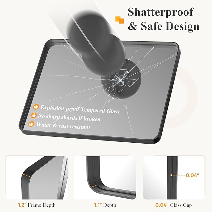 Sweetcrispy Bathroom Wall Mirror, 32x24 Inch Wall Mount Mirror for Over Sink, Modern Rounded Rectangle Vanity Mirrors with Matte Metal Framed, for Home Decor, Living Room, Bedroom, Black