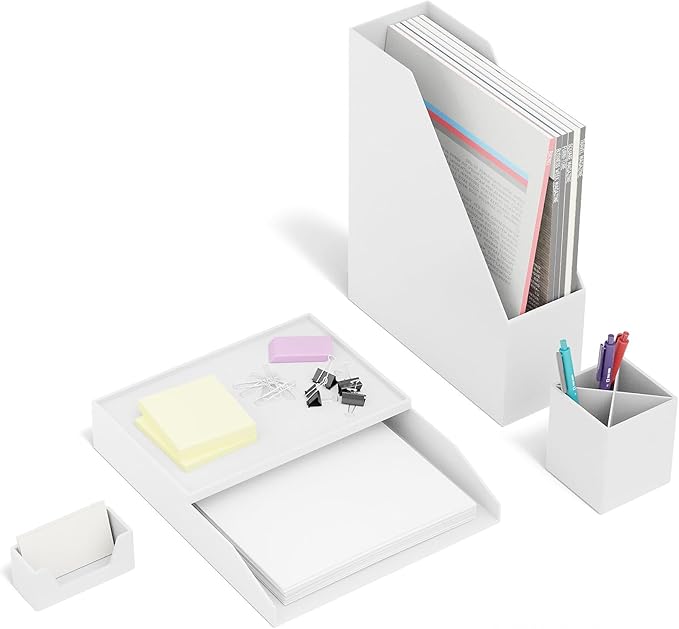 TRU RED Plastic Magazine File, White – Vertical Desktop Organizer for Magazines, Folders & Office Documents