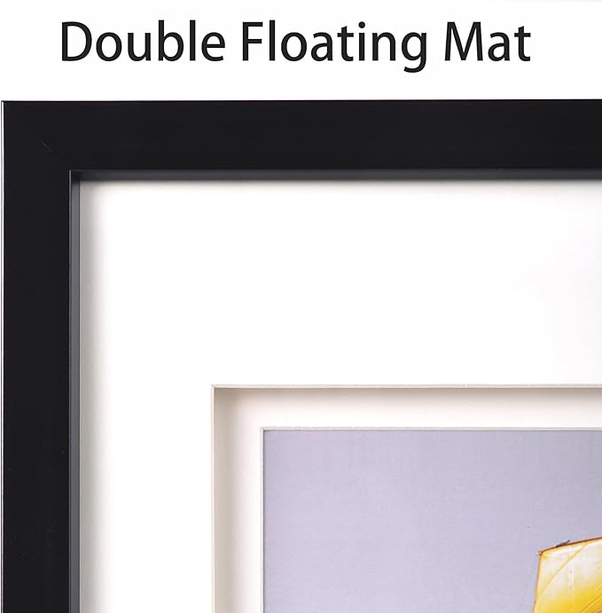 Yaetm 8x10 Double Floating Mat Picture Frame Set of 2, Display Picture 5x7 with Ivory Double Mat, Polished High Definition Real Glass, Tabletop & Wall Mounting Photo Frames, White