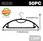 MIZGI Premium Velvet Hangers 50-Pack,No Shoulder Bump Hangers W/Tie Bar Ultra Thin Space Saving Non Slip Hanger Heavy Duty Felt Rounded Clothes Hanger for Sweaters,Coat,Jackets,Pants,Shirts