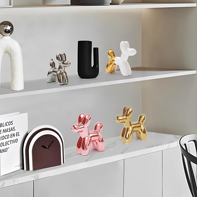 Notakia Cute Ceramics Balloon Dog Statue Crafts Living Room Desktop Decorations,Handmade Modern Small Ceramic Animal Statue Ornament Home Decor Accents