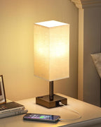aooshine Brown Touch Table Lamp - Bedside Lamp with USB A + Type C Charging Ports and Two AC Outlets, Small Night Stand with E26 LED Bulb, Desk Light for Bedroom Living Room Office Dorm