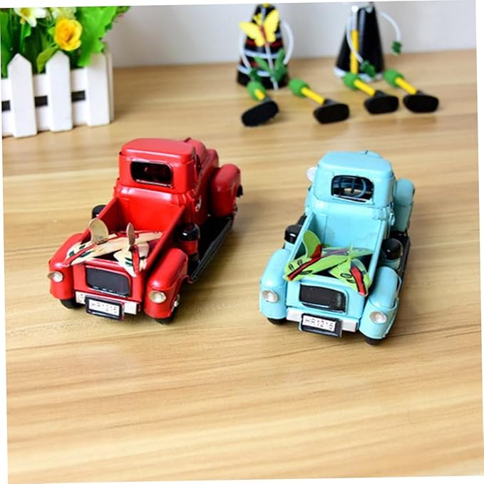 Unomor Vintage Handmade Iron Car Model Red Classic Tabletop Decoration for Home Office Miniature Car Ornament for Lovers and Collectors