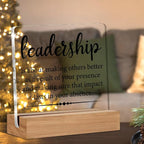 Gifts for Leader Boss Mentor Leadership Quote Clear Desk Decorative Sign Leadership is About Making Others Better Sayings Acrylic Sign With Wooden Stand for Desk Table Shelf