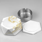 FREELOVE Concrete Ashtray with Lid & Stainless Steel Ashtrays for Cigarettes, Cement Ash Tray Smoking Holder Indoor Smokeless Outdoor Windproof Patio Home Office Cool Decor(Gold Marble, Small)