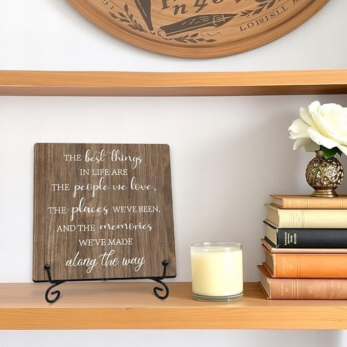 5” Motivational Wooden Sign With Metal Support - The Best Things In Life Are The People We Love - Rustic Farmhouse Decor For Kitchen Living Room Bedroom Desk Shelf Decor Inspirational Gifts For Family & Friends - A19