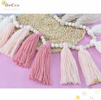 DrCor 16ft Pink & Grey Boho Tassel Garland – Handmade Yarn Bunting Banner for Nursery, Kids Room or Dorm, Baby Shower, Birthday Party Backdrop, or Cozy Home Decor