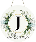 Monogram Letter J Wreaths for Front Door Wreath Wooden Welcome Sign for Front Door Decor Floral Family Last Name Initial House Warming Spring Summer Porch Rustic Wall Home Kitchen Boho Decorations
