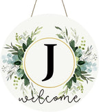 Monogram Letter J Wreaths for Front Door Wreath Wooden Welcome Sign for Front Door Decor Floral Family Last Name Initial House Warming Spring Summer Porch Rustic Wall Home Kitchen Boho Decorations