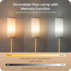Dimmable Floor Lamp for Living Room with Remote and Foot Switch, Standing Tall Lamp, Bulb Included, 3000K-6500K, Beige and Gold, FCC Listed DE06LD05W1