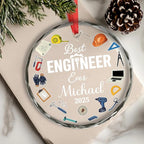 BSQUIELE Personalized Best Engineer Ever Glass Ornament 2025 - Civil Engineering Gift for Retirement Custom Name Keepsake - Unique Xmas Tree Hanging Decoration