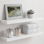 Homeforia White Floating Shelves 24 inch, High End Solid Real Wood 24inch Bathroom Floating Shelf for Wall Mounted, White Wooden 24in Floating Shelves, Heavy Duty Bracket, 24 X 6.5 X 1.75 in, Set of 3