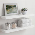 Homeforia White Floating Shelves 24 inch, High End Solid Real Wood 24inch Bathroom Floating Shelf for Wall Mounted, White Wooden 24in Floating Shelves, Heavy Duty Bracket, 24 X 6.5 X 1.75 in, Set of 4