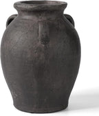 Rustic Ceramic Distressed Vase, 9.5"H Handmade Terracotta Vases with 3 Ear Handles, Decorative Flower Vase for Centerpieces, Vintage Wabi Sabi Farmhouse Decor for Entryway, Fireplace & Shelf