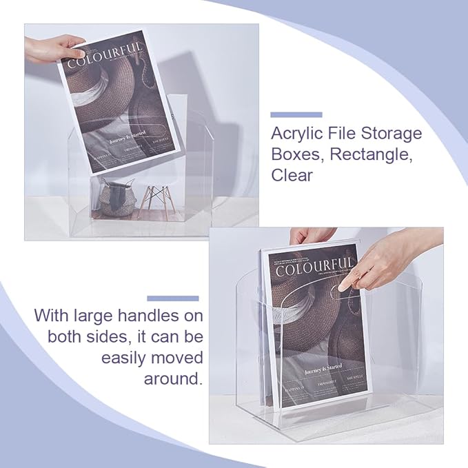 UNICRAFTALE Acrylic Magazine Holder Transparent Acrylics Newspaper Magazines Stand Organizer with handles Rectangle Acrylic File Storage Book Basket Box for Office Bedroom Home