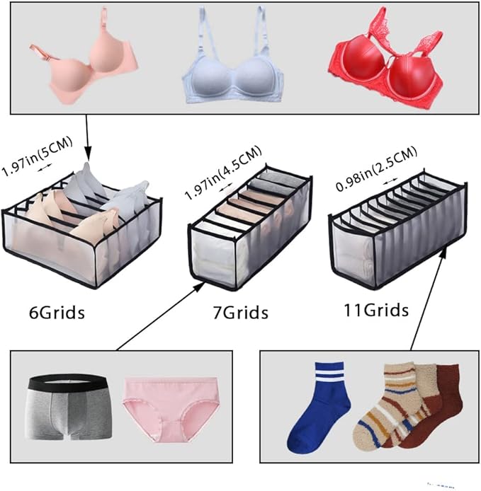 HSLFUAI 10 Pack Drawer Organizer for Bra, Underwear, Sock,Tie Foldable Closet Organizer Drawer Soft Fabric Dresser Drawer Divider Bins for Bra Underwear Socks Ties (10PCS Bra+Underware+Socks)