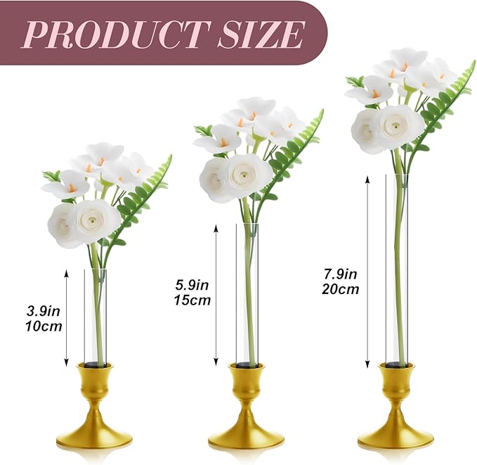 10 Pack 3.9" Glass Cylinder Bud Vase Taper Candle Holder's Bud Flower Vase Specially for Candlestick Adjustable Designed for Taper Candle Holder for Tablescapes, Wedding Decor