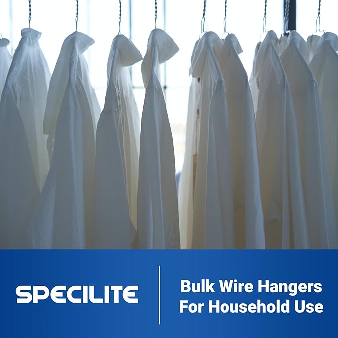 SPECILITE Wire Metal Clothes Hangers Bulk 100 Pack for Standard Size Suits, Coats, Shirts, Pants, Skirts, Space Saving, Non Slip,16 Inch 12 Gauge Ultra Thin, Silver