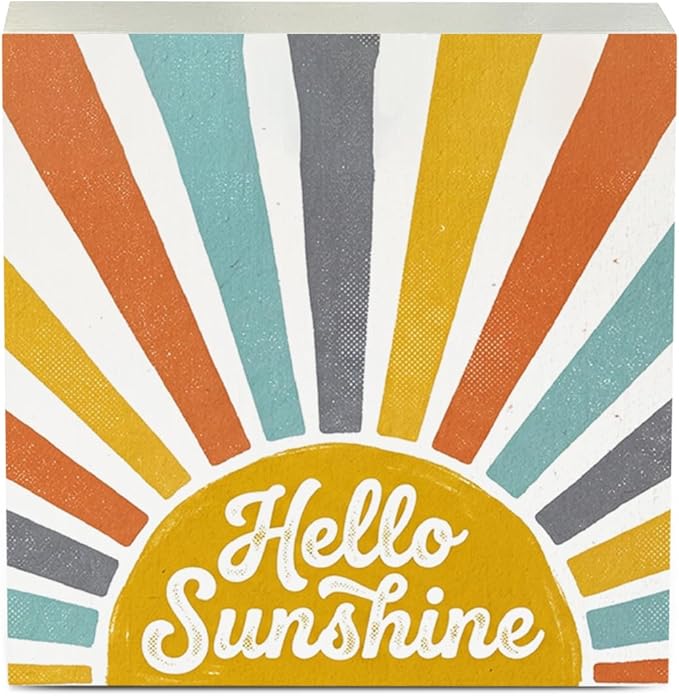 Sunshine Decor Summer Home Decor Hello Sunshine Summer Decorations Wooden Box Sign for Home Office Farmhouse Table Shelf