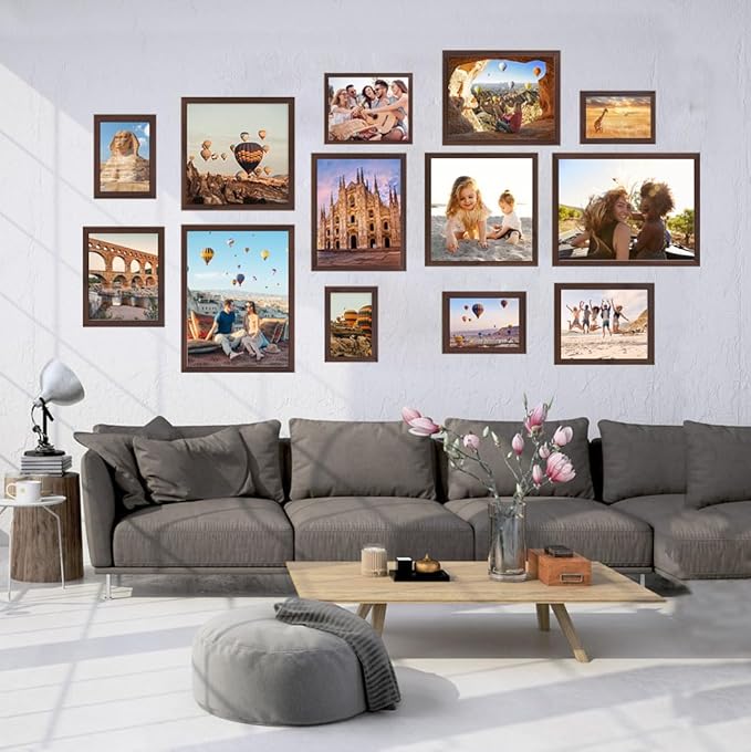 5x5 Picture Frames Brown Woodgrain,Made of Real Glass for 5x5 Rustic Natural Wood Frames Set of 3,Poster/Art Frames,Wall Tabletop Display Gallery Family Memorial Pic Frame Gift