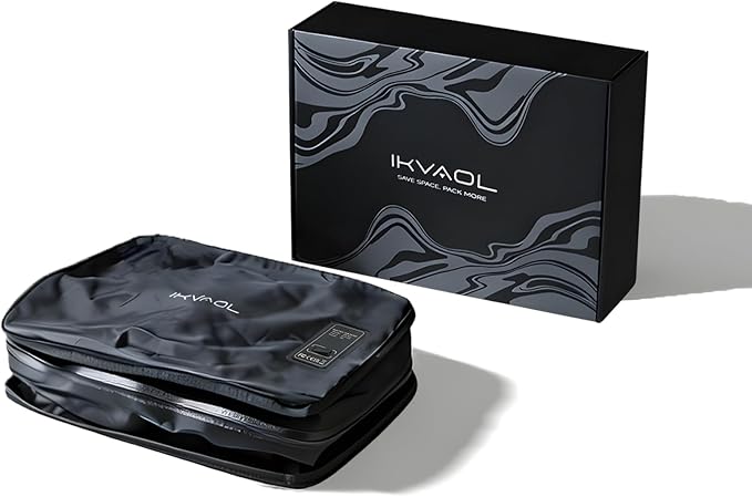 Vacuum Bags for Travel with Pump (Built-in), Vacuum Seal Bags for Clothing Travel to Save Space in Carry-On & Backpack, Reusable Compression Packing Cubes for Luggage & Suitcase (Black,1-Pack)