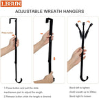 Wreath Hanger, Adjustable Over The Door Wreath Hanger from 14.9 to 25 Inches & Wreath Holder & Wreath Door Hanger for Front Door Decor 20 lbs Larger Christmas Decorations Hook (Black)