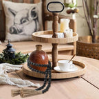 Wood Bead Garland 58 Inch Black Wooden Beads for Boho Farmhouse Table Home Decor with Tassel, Wooden Prayer Bead, Rustic Country Boho Wall Hanging Decor for Kitchen Modern Living Room Tray Vase Shelf
