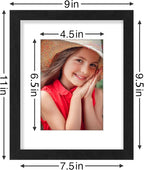 Vittanly 8x10 Picture Frames Set of 9, Display 5x7 Pictures with Mat or 8x10 without Mat, Photo Frames for Wall or Tabletop with Plexiglass, Engineered Wood, Black&Brown&Dark Grey