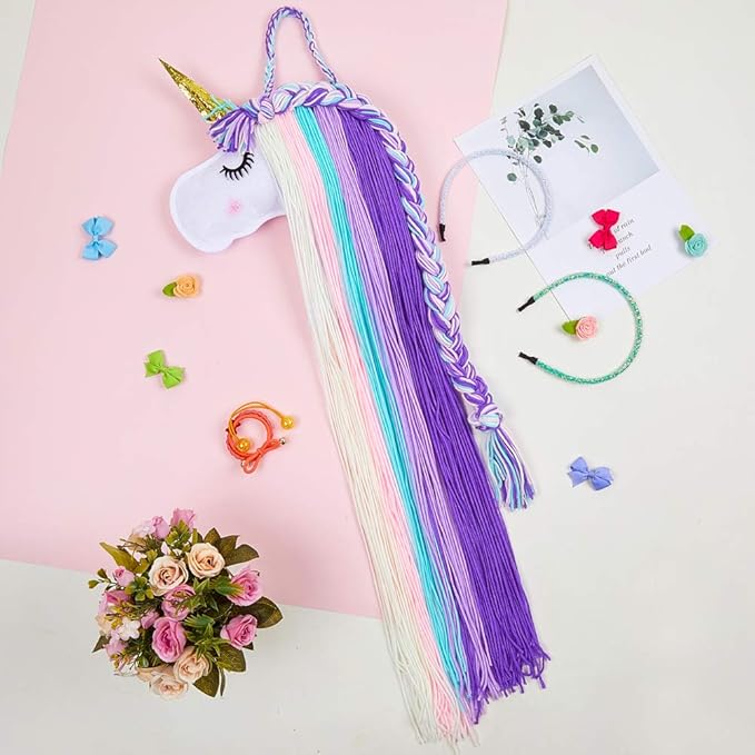 Basumee Unicorn Hair Bow Holder for Girls Wall Hanging Decor and Baby Hair Clip Hanger Organizer, Cyan Lavender