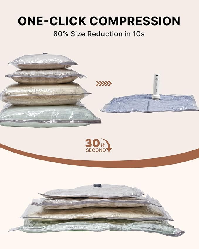 Vacuum Seal Bags for Clothing Travel, VINTAR 16 Pack Vacuum Storage Bags with Rechargeable Wireless Pump, Space Saver Bags(4 Jumbo+4 Large+4 Medium+4 Small) for Travel Luggage, Suitcase Storage