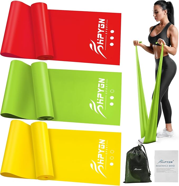 HPYGN 3 Levels Non-Latex Exercise Bands for Physical Therapy & Yoga, Professional Resistance Bands Set for Working Out, Strength Training, Pilates & Rehab, TPE Elastic Stretch Bands for Seniors, Women