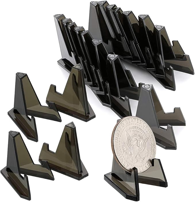 Hipiwe 20 Packs Mini Acrylic Easel Stands Black Coin Display Easel Holder for Displaying Air-Tite Coins Pocket Watches Capsules Challenge Medals Casino Chips