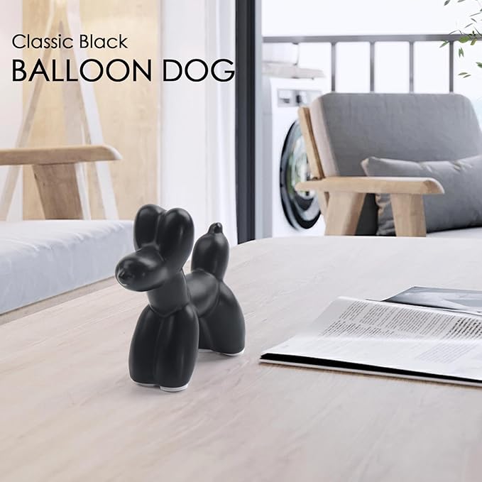 Notakia Cute Ceramics Black Balloon Dog Statue Crafts Living Room Desktop Decorations,Handmade Modern Small Ceramic Animal Statue Ornament Home Decor Accents