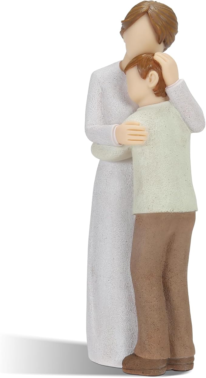 Mother Son Embrace Sculpture, Hand-Painted Mom & Son Figurine for Cherishing Maternal Bond, Memorial & Gifting on Mother's Day/Birthday/Christmas