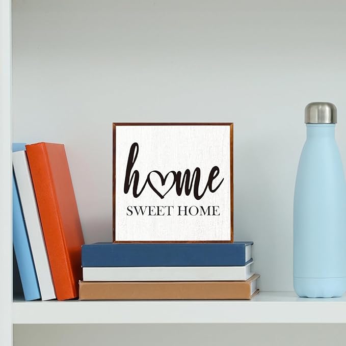 Home Sweet Home Sign Wooden Box Decorative,Home Sweet Home Decor Wood Box Sign，Rustic Farmhouse Square Decor Sign for Tabletop Home Living Room Decor 5 x 5 Inches （white）