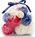 Qingbei Rina 4th of July Wicker Rattan Balls,Independence Day Decorative Balls for Bowls,Vase Filler for Centerpieces,Red White Blue Bowl Fillers for Home Decor,Memorial Day 20 PCS