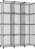 AWTATOS Cube Storage Organizer Closet Storage Cubes Shelves Bookshelf Clothes Organizer DIY Plastic 12 Cube Shelves for Home, Bedroom, Grey ULPZ022