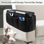 Remote Control Holder, Non Slip Bedside Armchair Caddy, Recliner Arm Caddy Armrest Organizer with 14 Pockets for Cell Phone TV Remote Control Magazines, Black