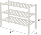 3 Tier Bamboo Shoe Rack for Closet Free Standing Wood Shoe Shelf Storage Organizer for Entryway Small Space Stackable 27"x11"x20" (White)