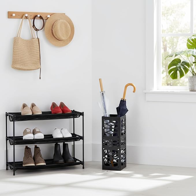 ZENFUN Metal Umbrella Holder Stand for Entryway, Square Umbrella Organizer, Walking Sticks Storage Bin Freestanding for Home, Office, Hotel, Black, 5.9 x 5.9 x 15.7 Inches