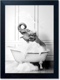 Framed Bathroom Wall Decor Elephant in Bathtub Pictures Wall Art Black and White Funny Animal Canvas Print Artworks for Bathroom