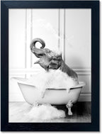 Framed Bathroom Wall Decor Elephant in Bathtub Pictures Wall Art Black and White Funny Animal Canvas Print Artworks for Bathroom