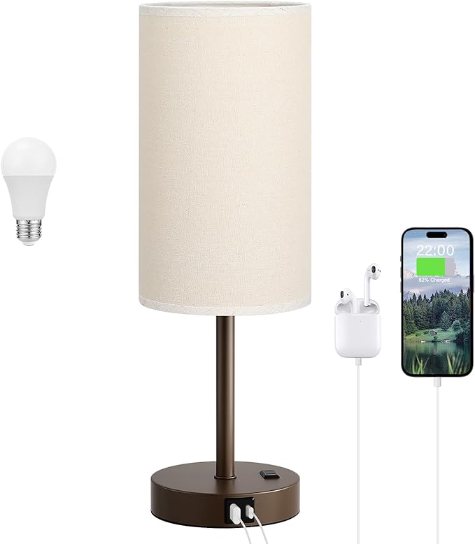 Dicoool Touch Bedside Table Lamp with USB - 3 Way Dimmable Brown Lamp for Bedroom Nightstand, Desk Lamp with Charging Station for Dorm, Office, Kids Room, Living Room